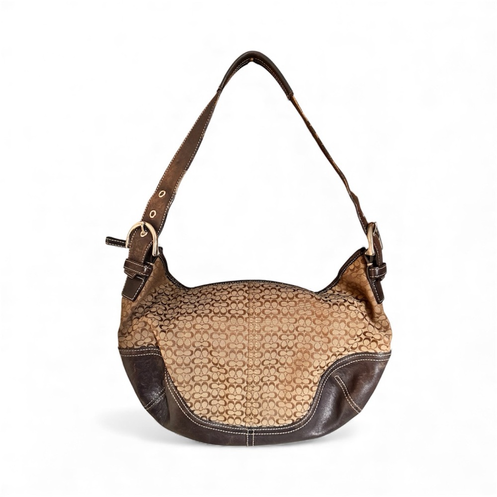 Vintage Coach Tan and Brown Signature Shoulder Bag